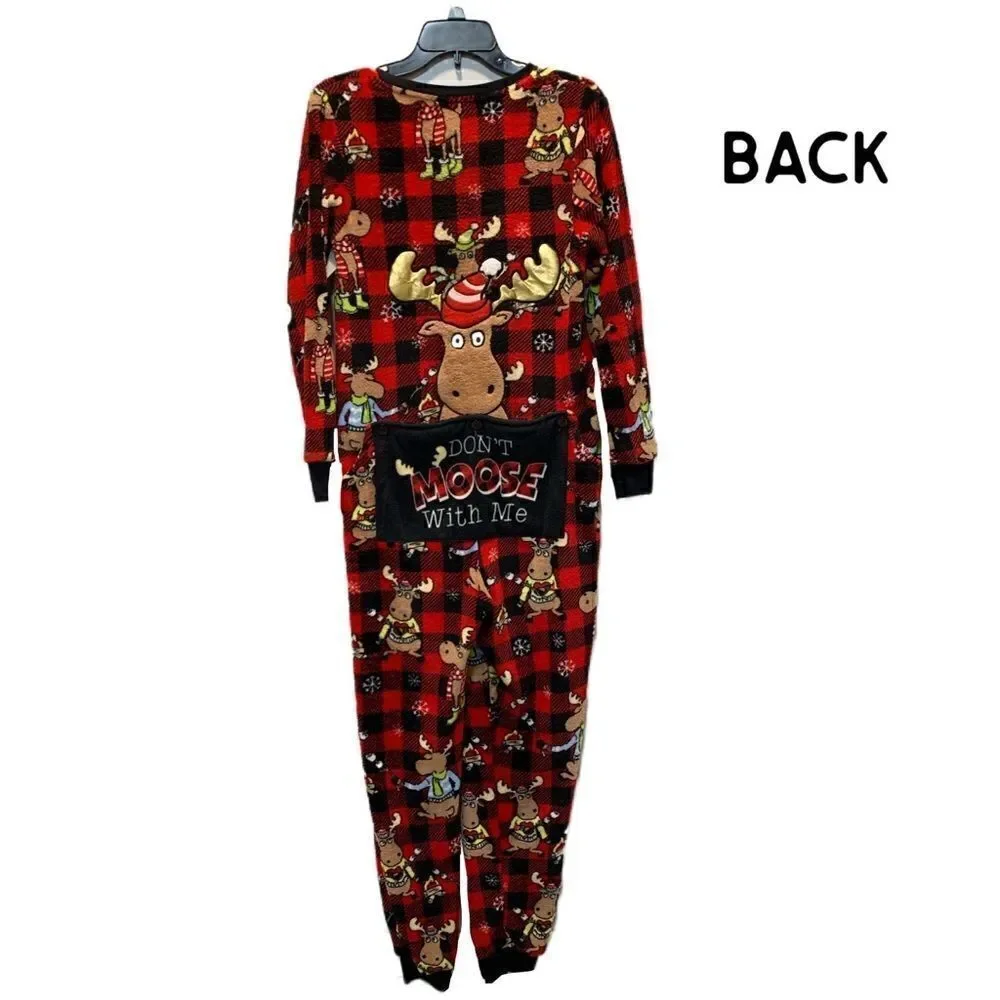 NWT Trap door flannel red/black checked moose sleeper sz S